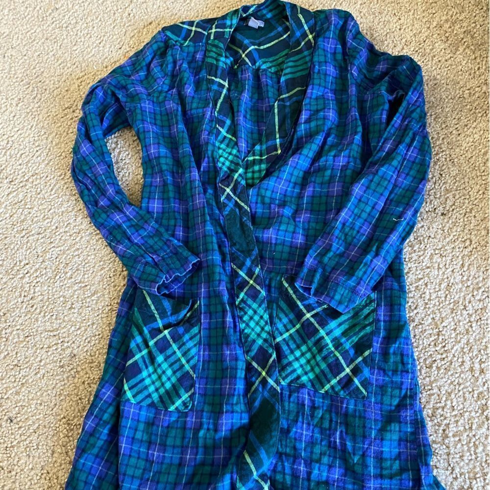 Womens Aerie Blue and Green Plaid Robe